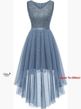Sequined Floral Lace Chiffon Formal Dress Hi-Lo Swing Party